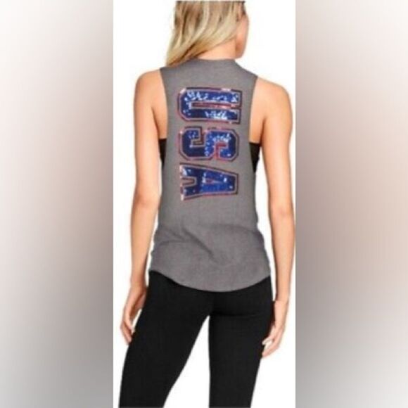 PINK Victoria's Secret Sequin Bling Grey Red and Blue Muscle Tank Size Medium - Picture 3 of 7
